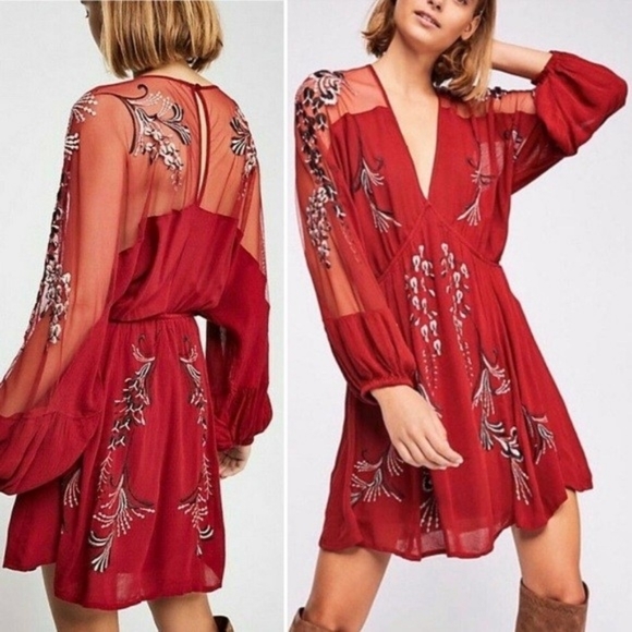 FREE PEOPLE BONJOUR EMBROIDERED DRESS - Picture 1 of 13